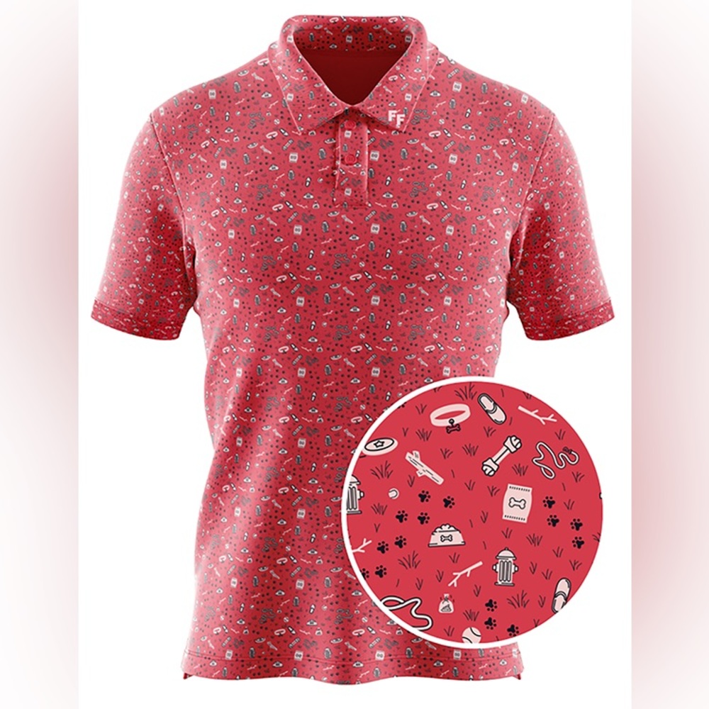 Red Dog Print Patterned Men's Polo Shirt